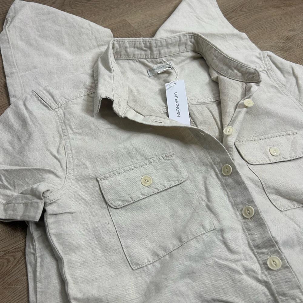 NWT Outerknown Organic Cotton Linen Utility Straight Leg Jumpsuit in Natural